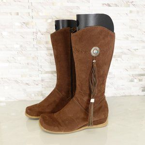 City Snappers Shoes Leather Size 7.5 Boots Rodeo Western Mid Calf Fringe Y2K Vtg